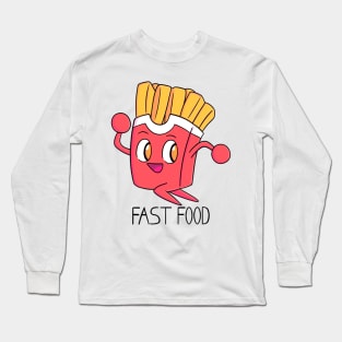 French fries running, funny design with phrase "Fast food" Long Sleeve T-Shirt